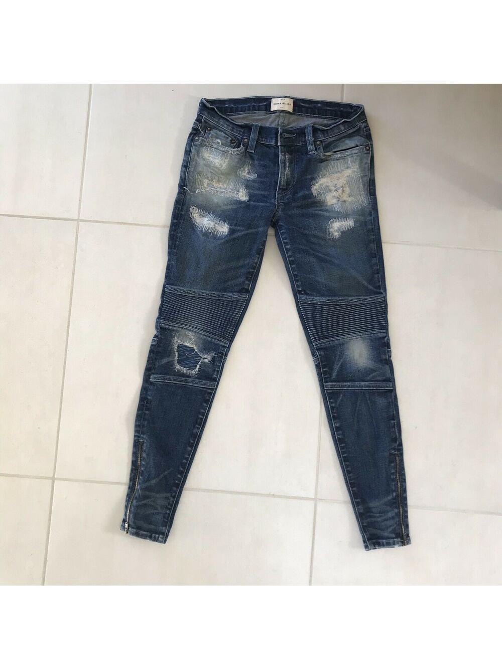 Simon Miller Distressed Moto Low Rise Stretch Skinny Denim Jeans